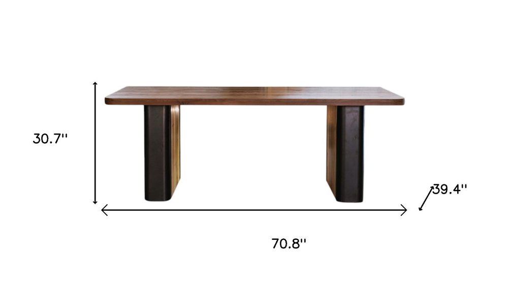 71" Brown and Black Natural Wood and Rattan Dining Table