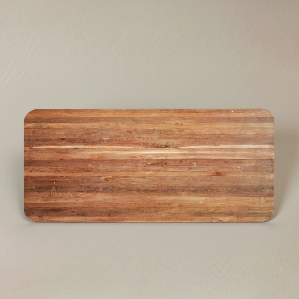 71" Brown and Black Natural Wood and Rattan Dining Table