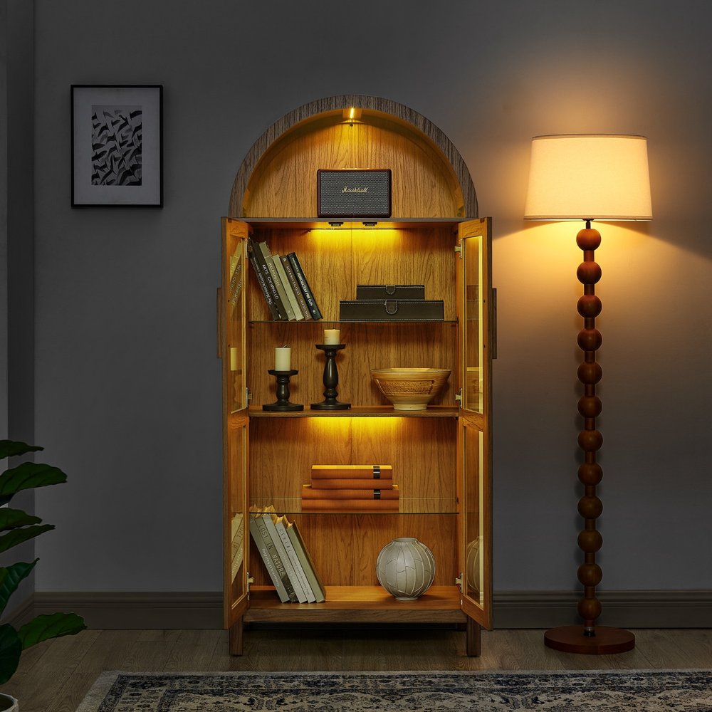 67" Wood Arch Accent Cabinet