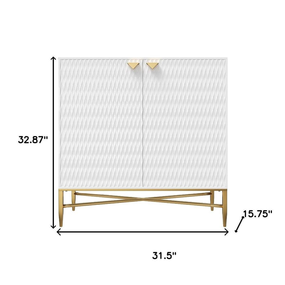 32" White and Gold Grated Accent Cabinet
