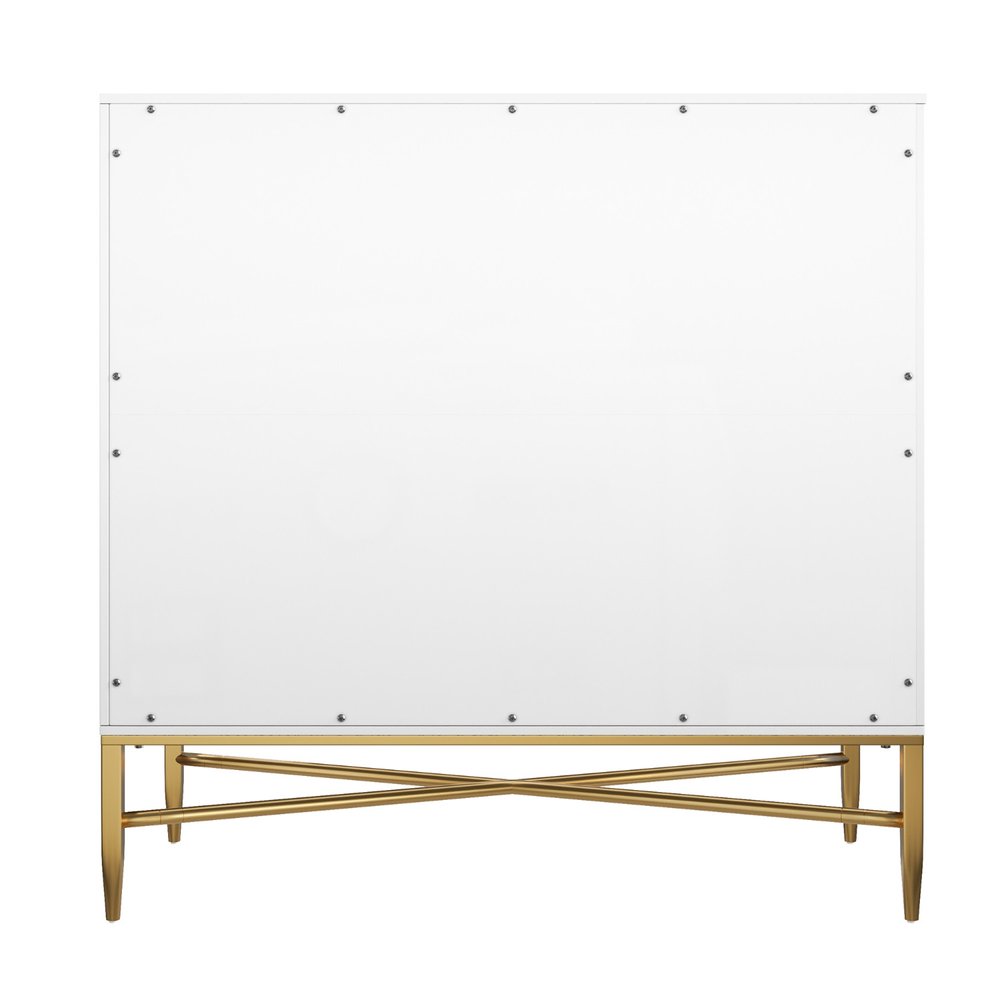 32" White and Gold Grated Accent Cabinet