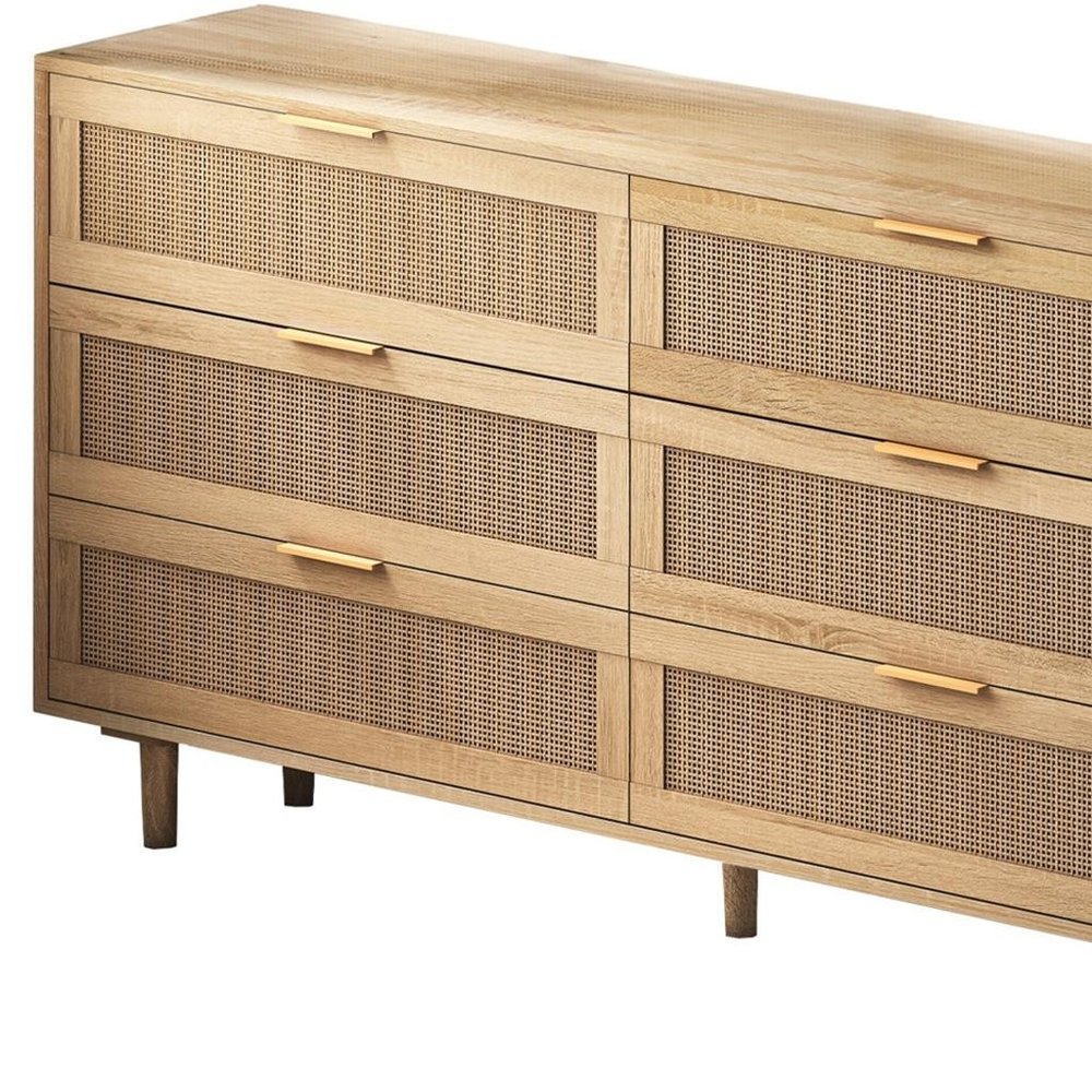 59" Brown Wood Coastal Sideboard with Six Drawers