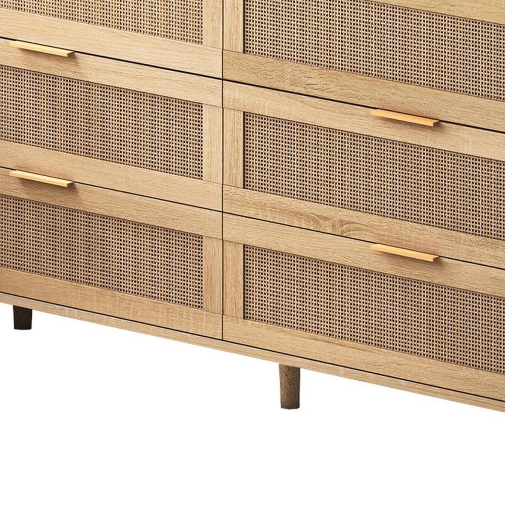 59" Brown Wood Coastal Sideboard with Six Drawers