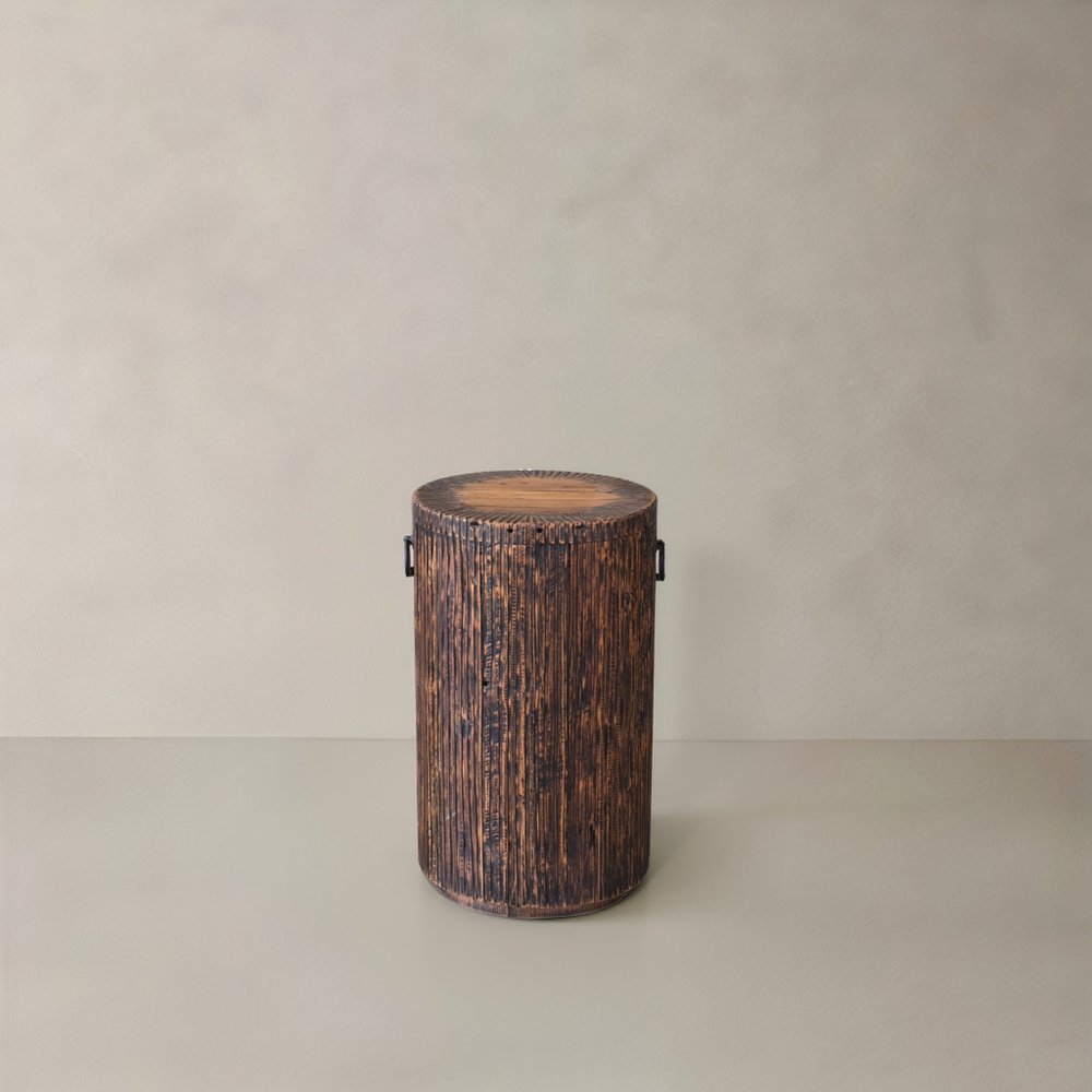 24" Teak Wood Round Drum End Table