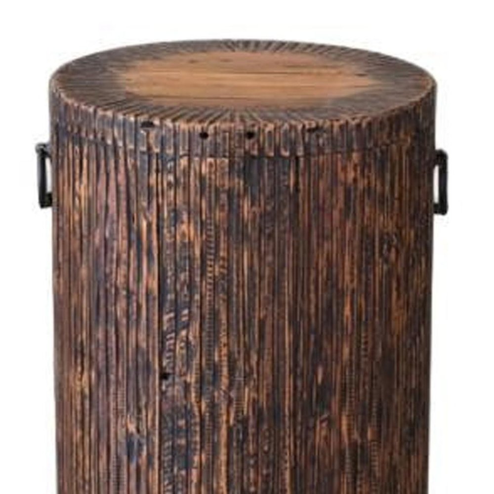 24" Teak Wood Round Drum End Table