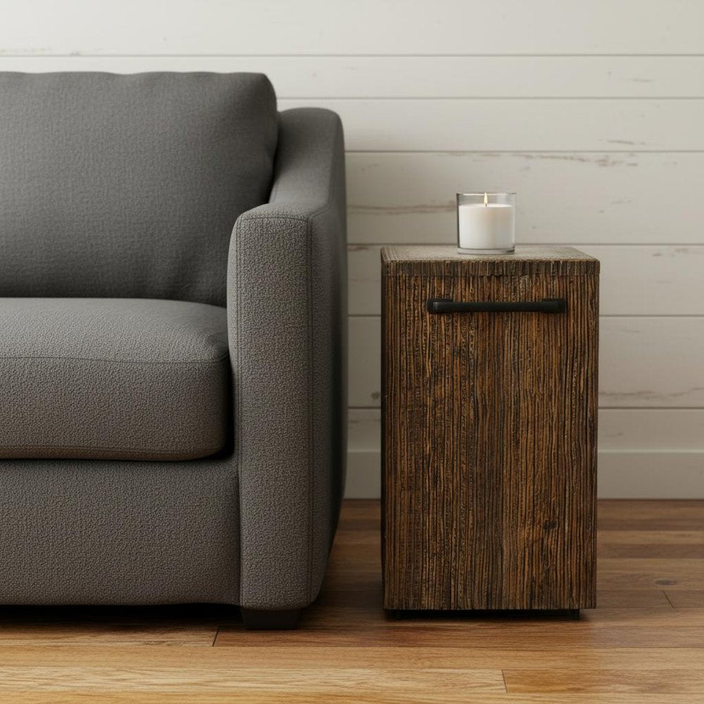 24" Distressed Teak Wood Square Block End Table