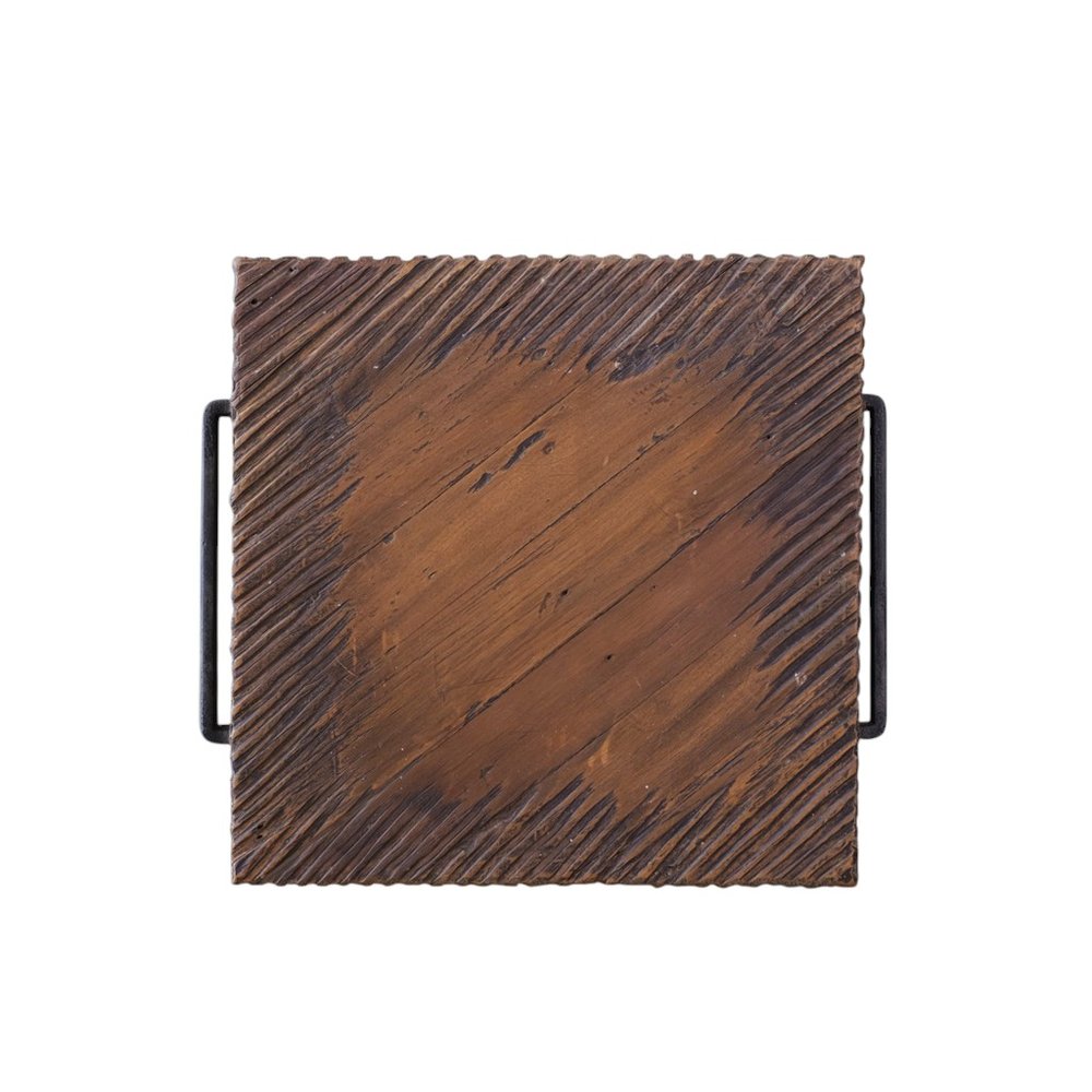 24" Distressed Teak Wood Square Block End Table