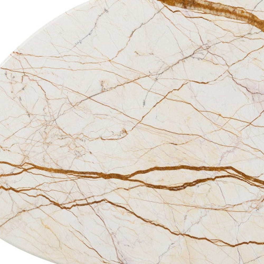 47" Brown Genuine Marble and Wood Oval Coffee Table