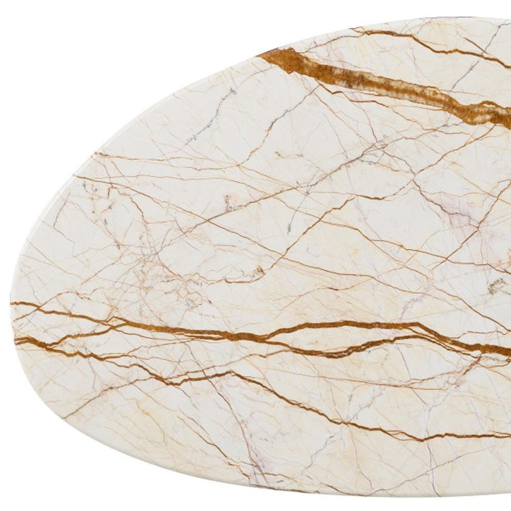 47" Brown Genuine Marble and Wood Oval Coffee Table