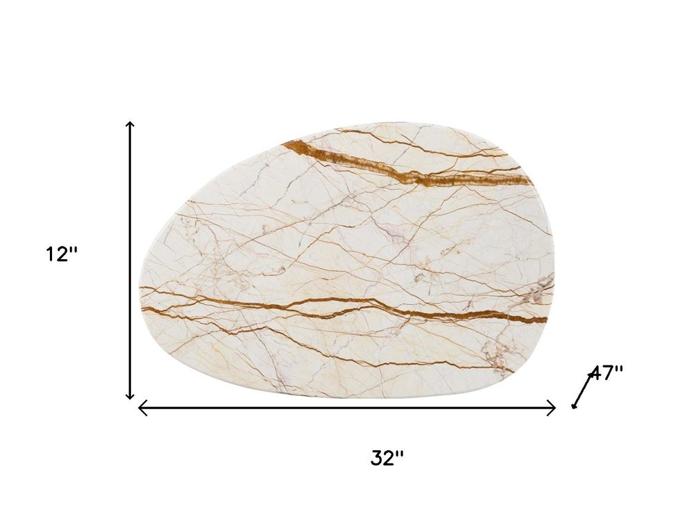 47" Brown Genuine Marble and Wood Oval Coffee Table