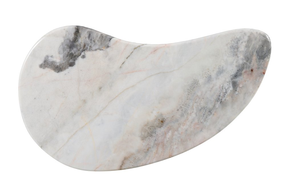 43" Brown and White Marble and Wood Free Form Coffee Table