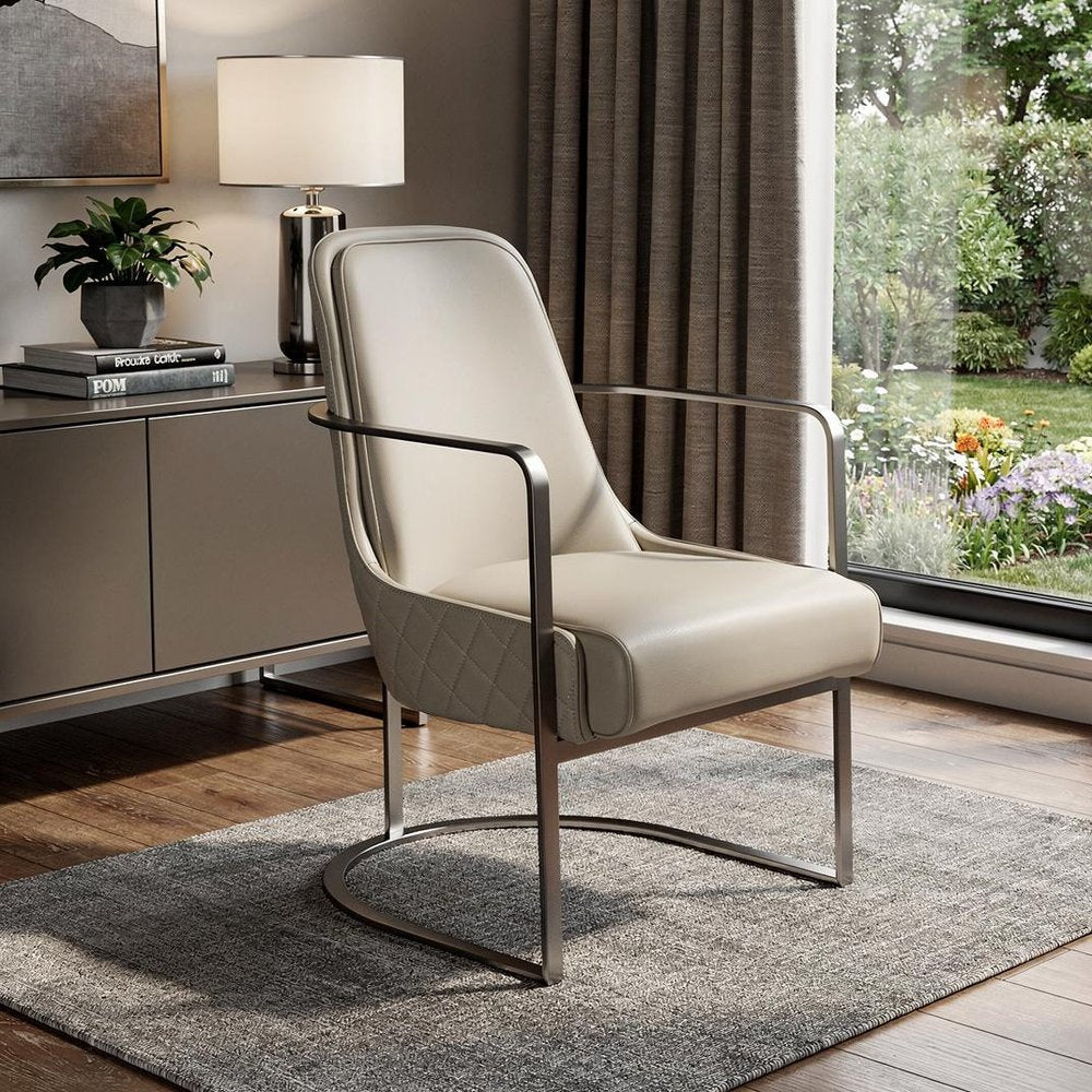 24" Gray Faux Leather Diamond Tufted Armchair