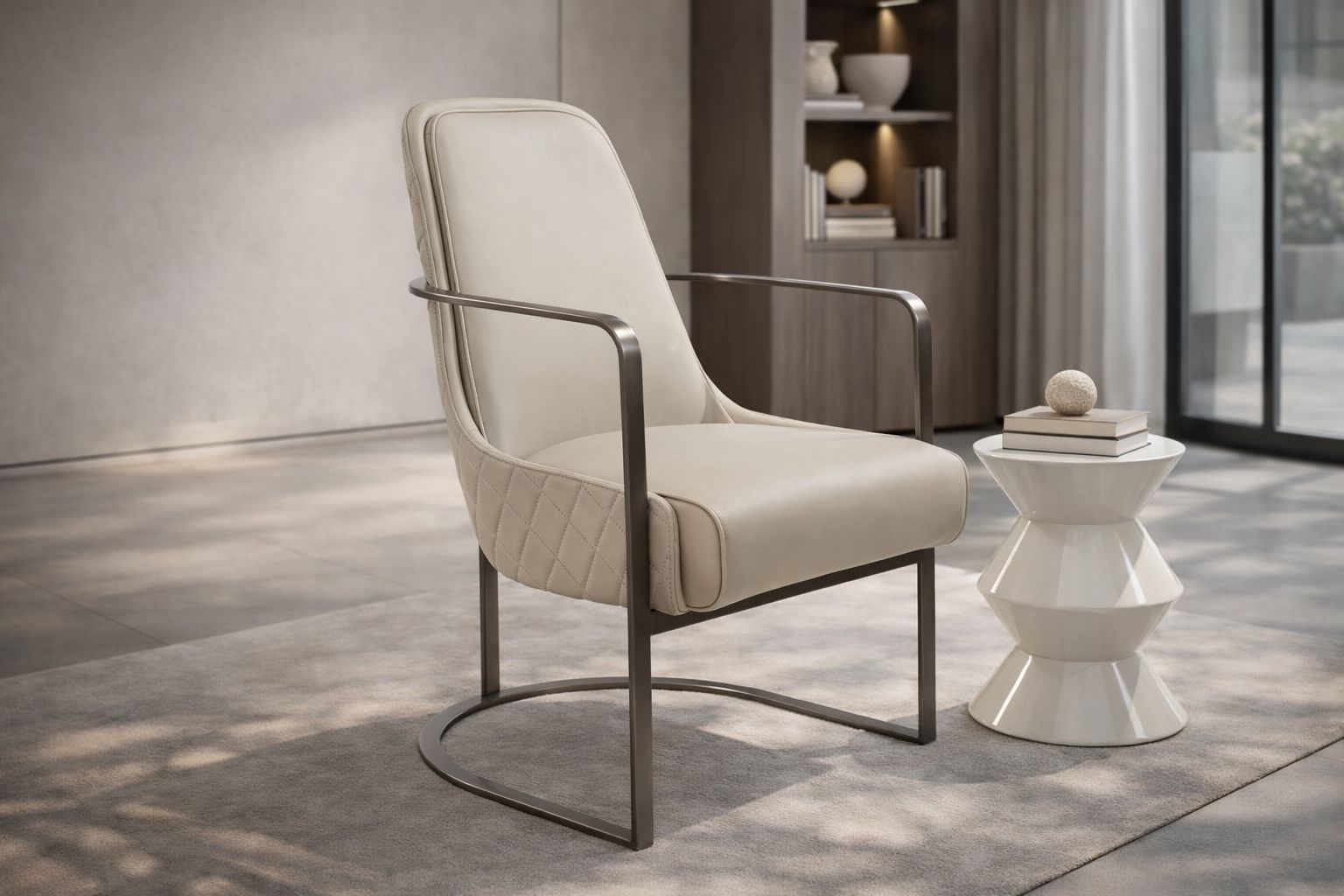 24" Gray Faux Leather Diamond Tufted Armchair