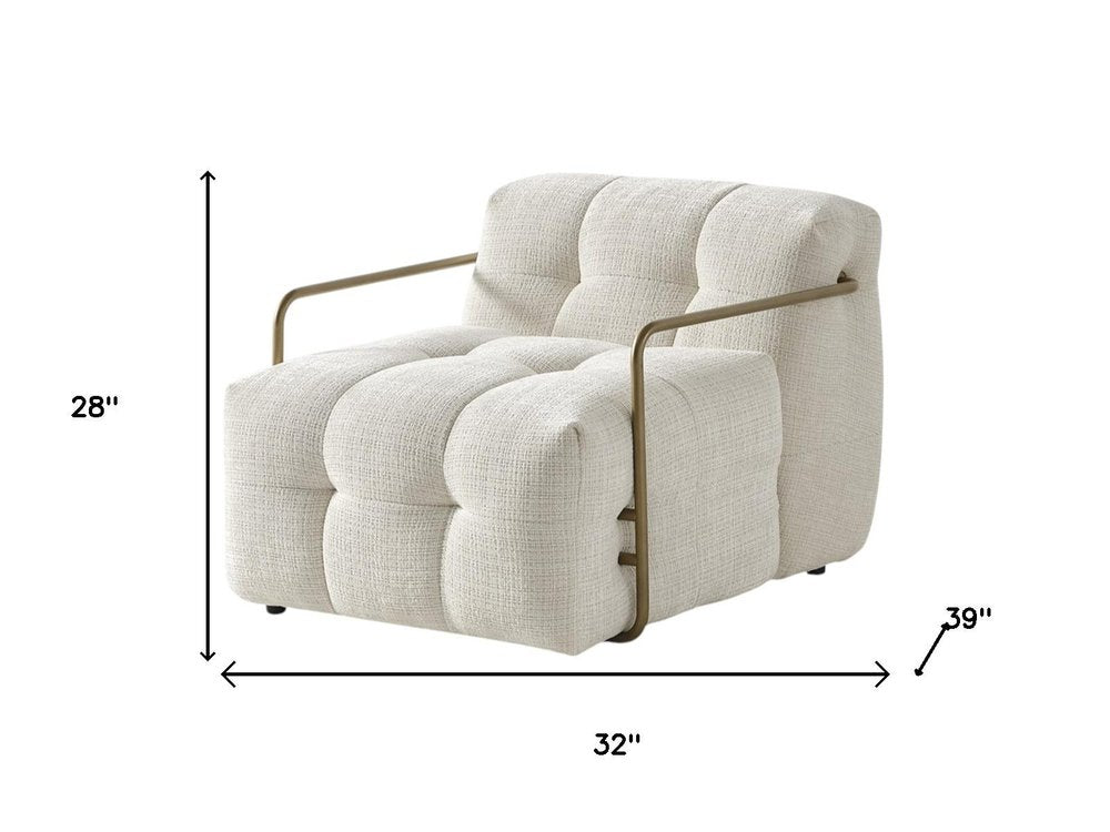 32" Beige Chenille Tufted Low Back Armchair