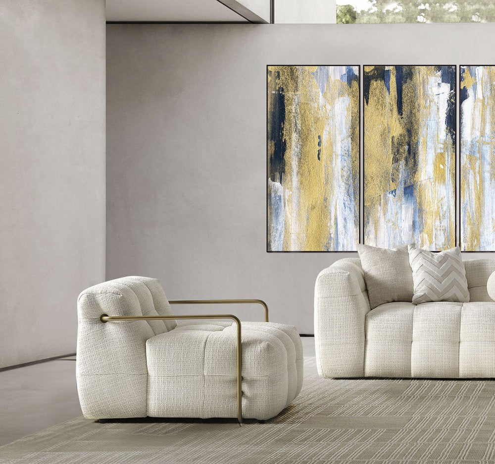 32" Beige Chenille Tufted Low Back Armchair