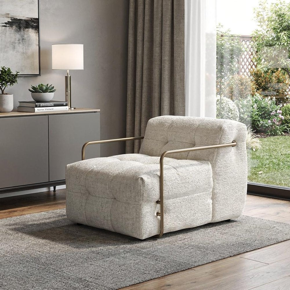 32" Beige Chenille Tufted Low Back Armchair