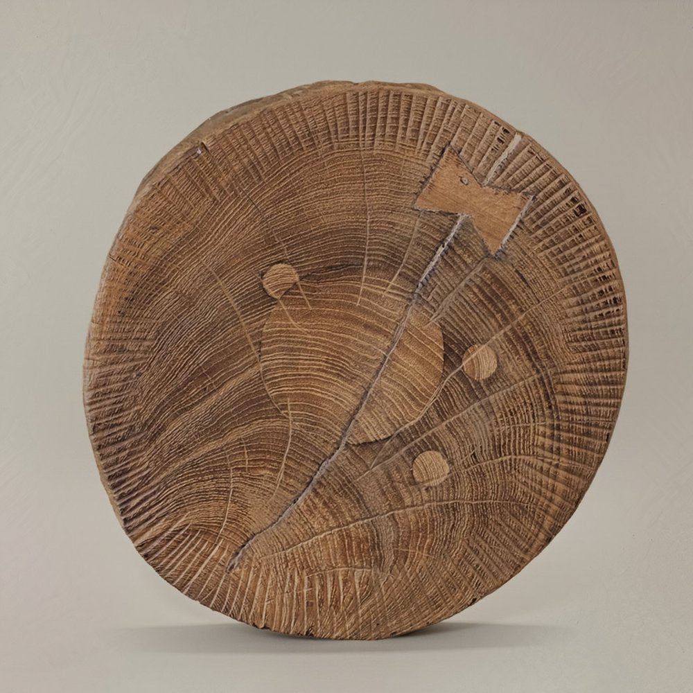 19" Natural Distressed Wood  Drum Pedestal End Table