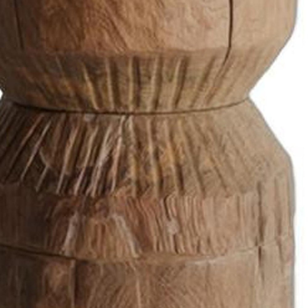 19" Natural Distressed Wood  Drum Pedestal End Table