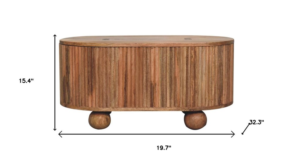 33" Fluted Wood Oval Coffee Table with Storage