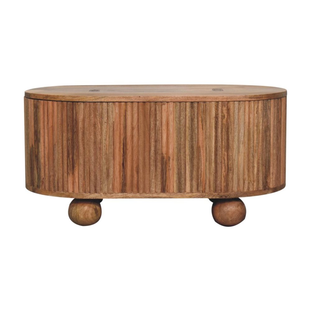 33" Fluted Wood Oval Coffee Table with Storage