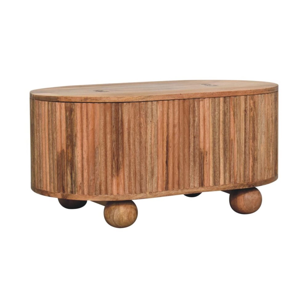 33" Fluted Wood Oval Coffee Table with Storage