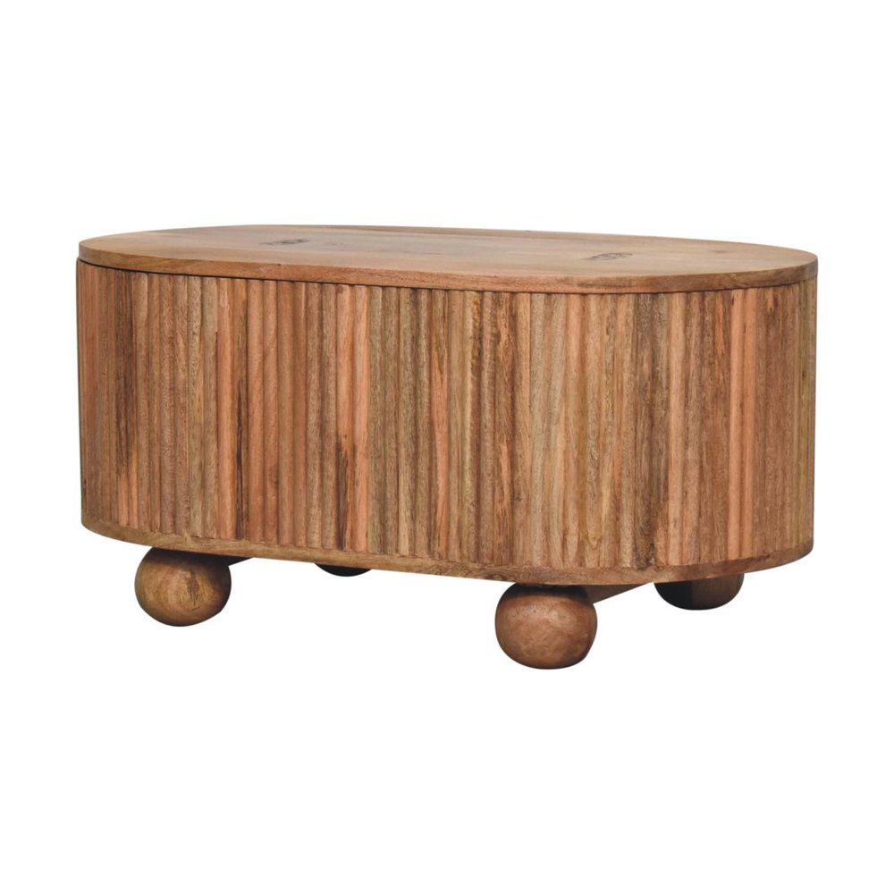 33" Fluted Wood Oval Coffee Table with Storage