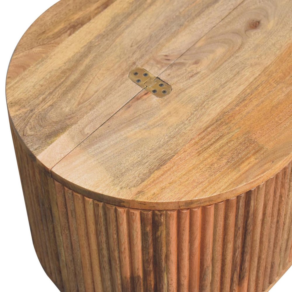 33" Fluted Wood Oval Coffee Table with Storage