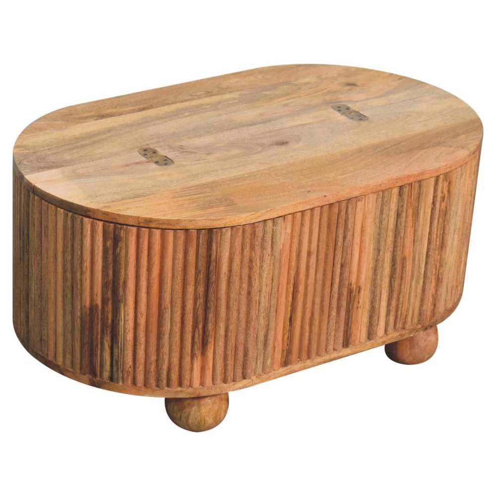 33" Fluted Wood Oval Coffee Table with Storage