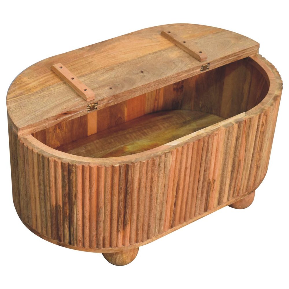 33" Fluted Wood Oval Coffee Table with Storage