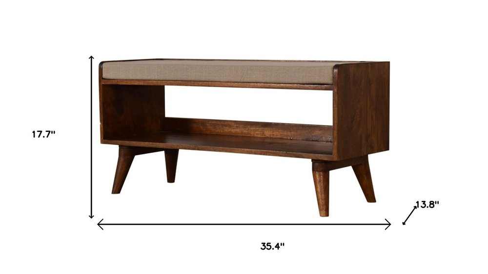 35" Brown Mid-Century Foyer Bench
