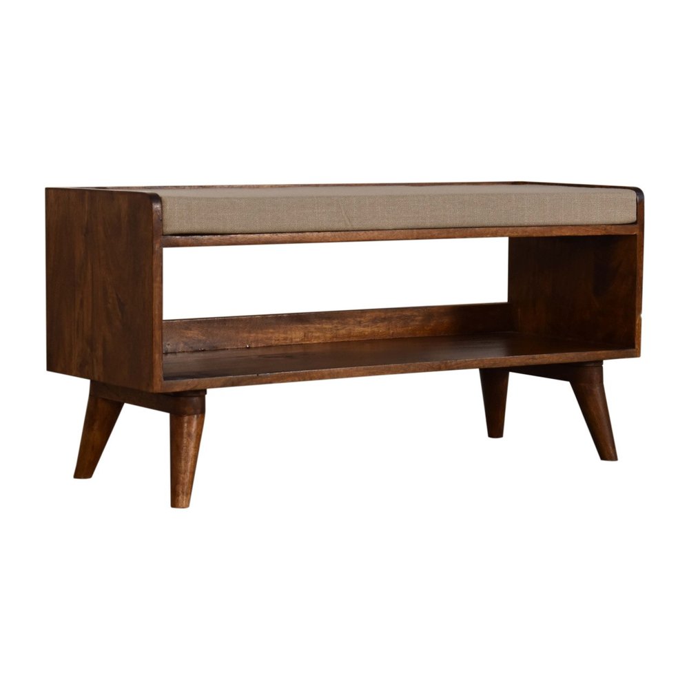 35" Brown Mid-Century Foyer Bench