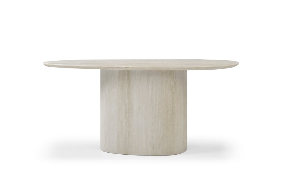 71" Beige Marble Pedestal Console Table