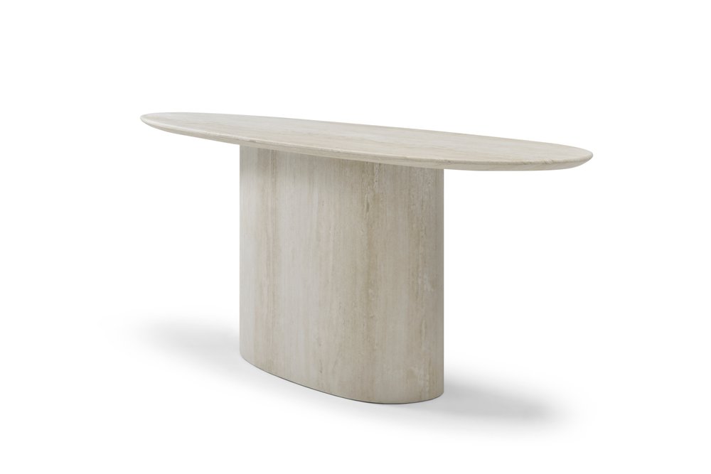 71" Beige Marble Pedestal Console Table