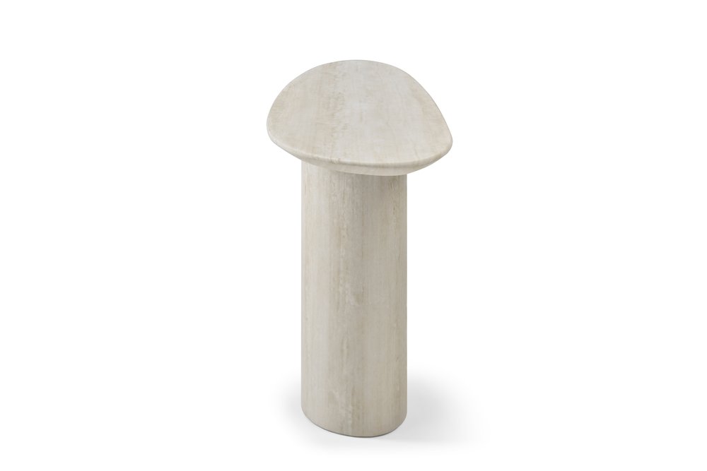 71" Beige Marble Pedestal Console Table