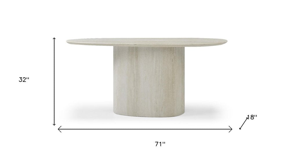 71" Beige Marble Pedestal Console Table