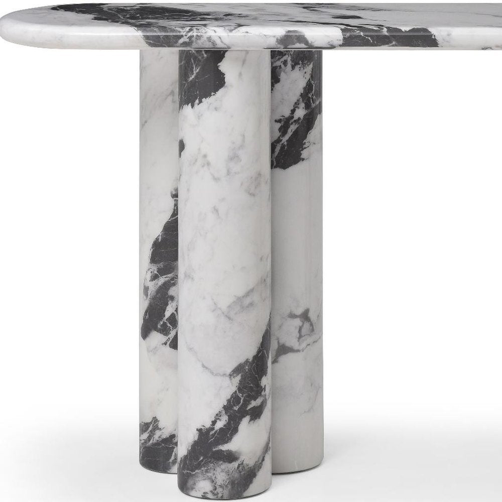 60" White Marble and Stone Double Pedestal Console Table