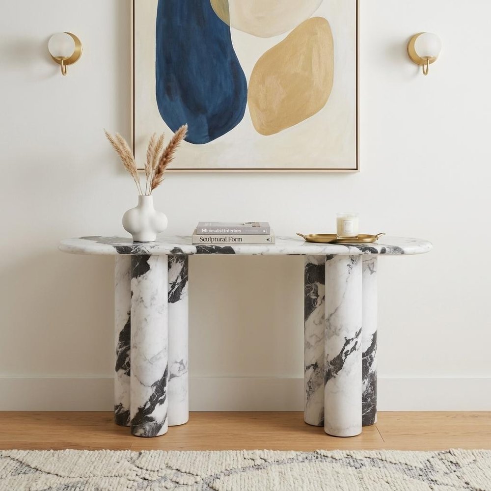 60" Marble Cluster Pedestal Console Table
