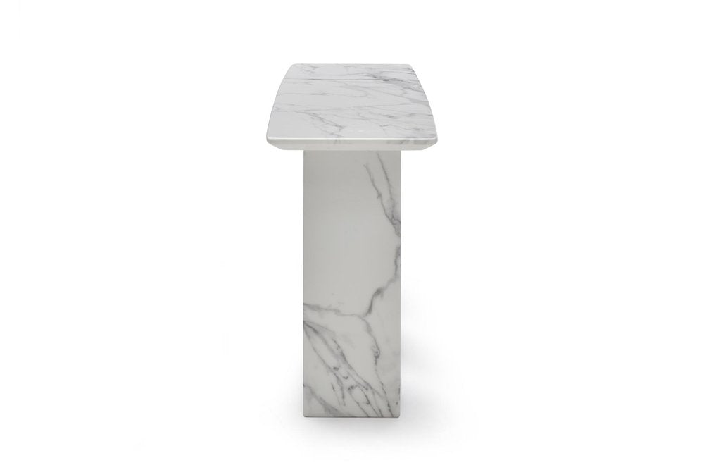 60" Gray and White Marble Three Leg Console Table