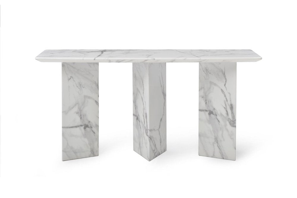 60" Gray and White Marble Three Leg Console Table