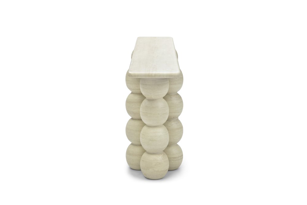 75" Beige Marble Bubble Pedestal Console Table