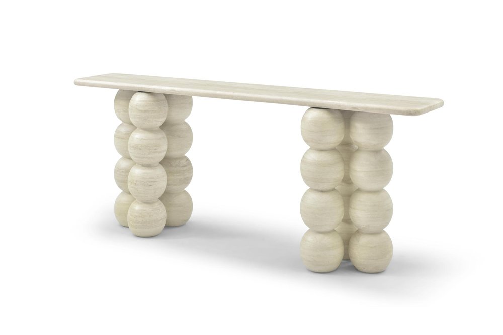 75" Beige Marble Bubble Pedestal Console Table