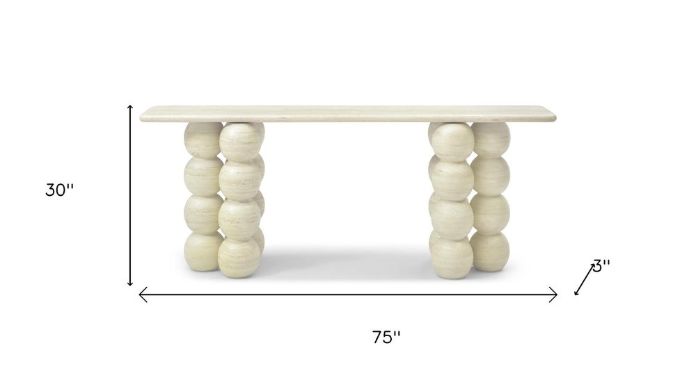75" Beige Marble Bubble Pedestal Console Table