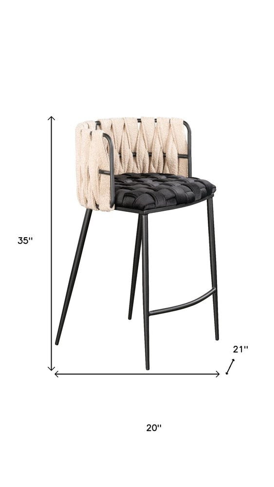 35" Velvet and Bouclé Woven Bar Chair