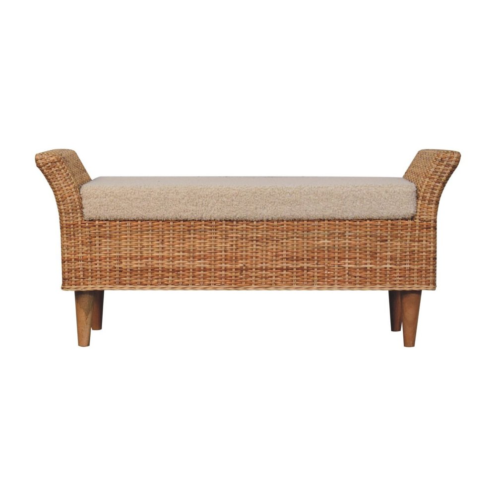 40" Brown Wood and Rattan Bench with Storage