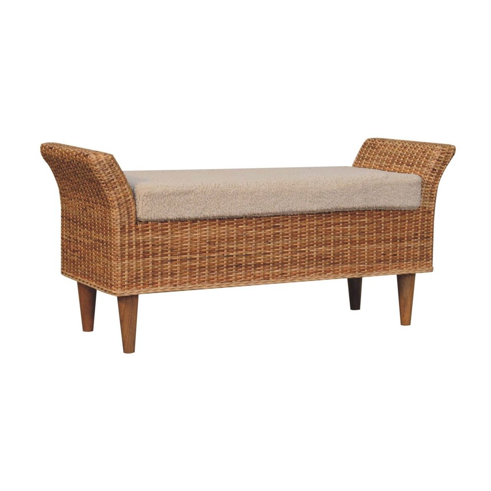 40" Brown Wood and Rattan Bench with Storage