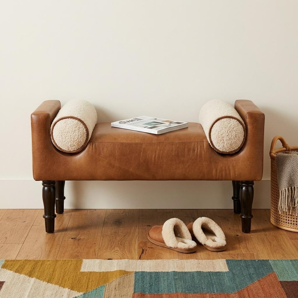 36" Walnut and Leather Chester Bench