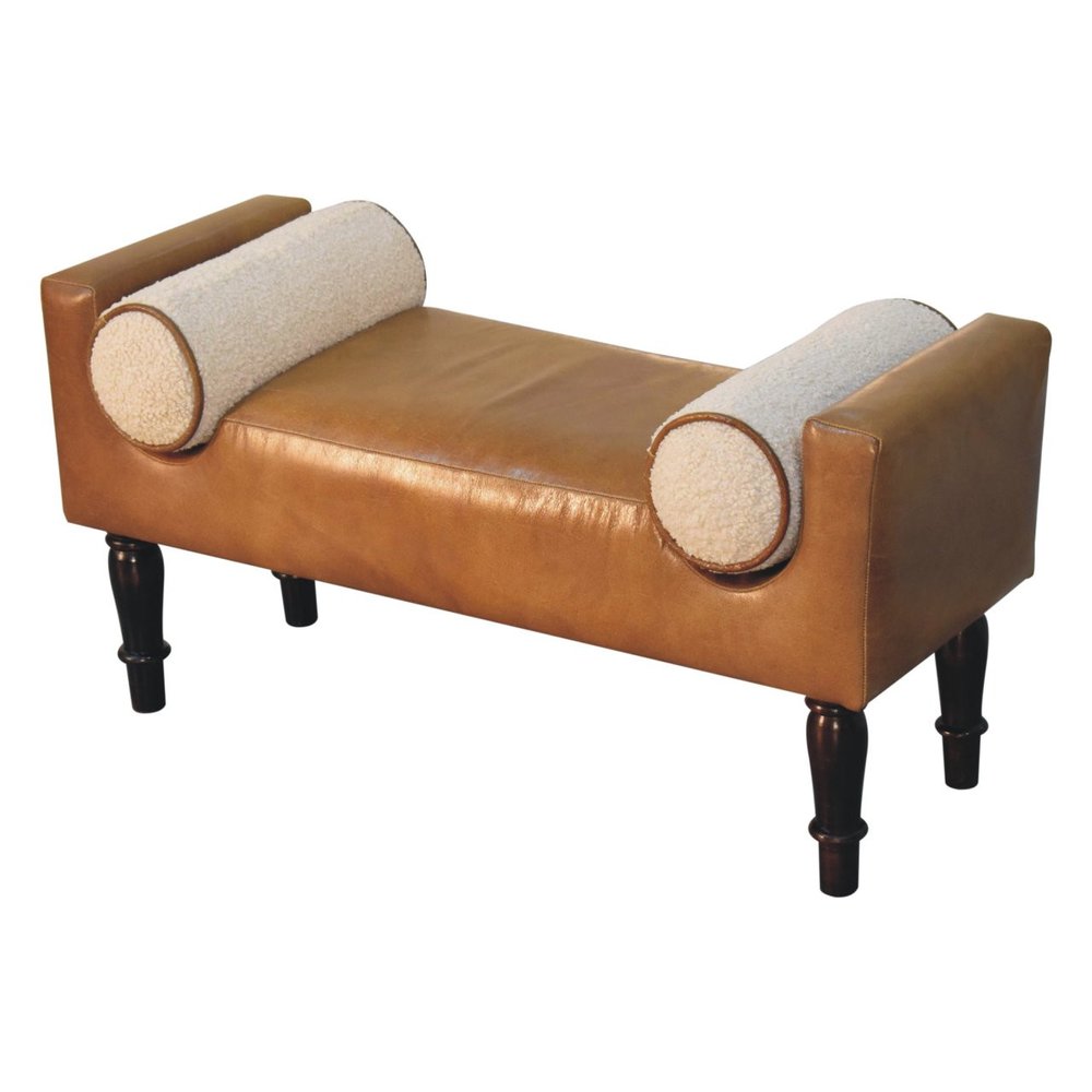 36" Walnut and Leather Chester Bench