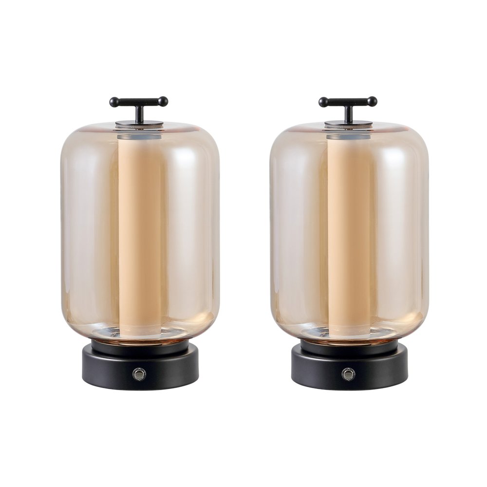 Set of Two 11" Black Industrial USB Table Lanterns