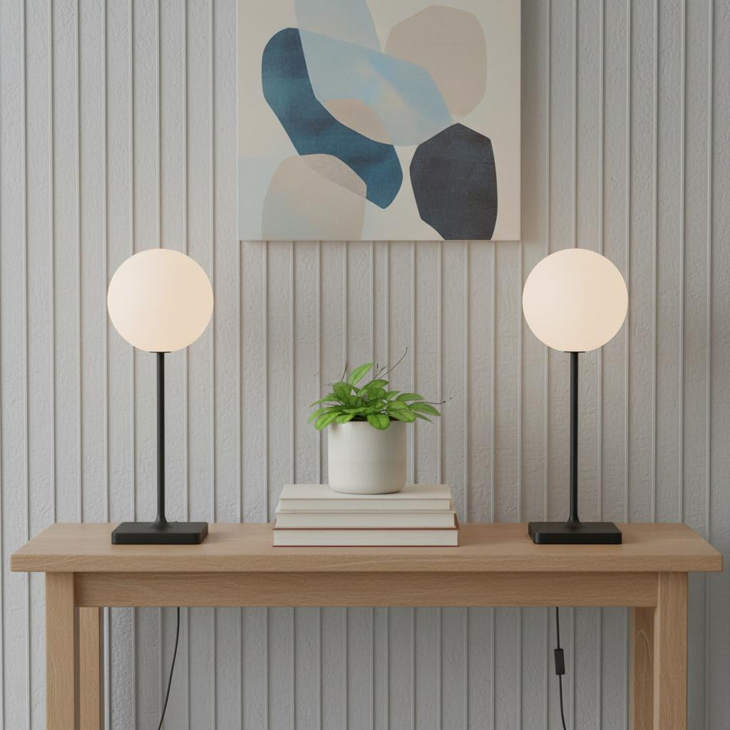 Set of Two 17" Globe Table Lamp with USB Port