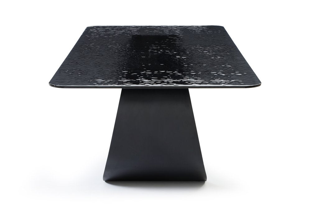 94" Black Gloss Glass and Metal Ribbon Dining Table